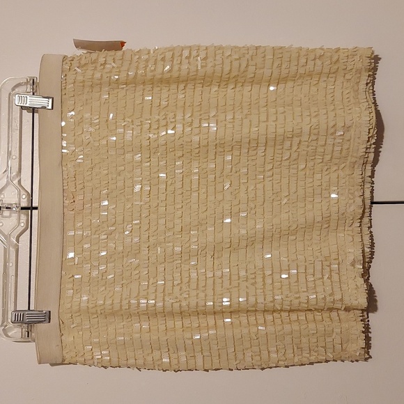 Joe Fresh Cream Colored Sequin Paillets Covered Mini Skirt Size Large - Picture 3 of 16